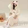 Vrouwen Nachtkleding Big Size Flanellen Gewaden Warme Badjas Vrouwen Lange Mouw Dikke Loungewear Capuchon Coral Fleece Vest Kawaii Kleding