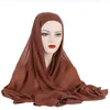 Abbigliamento etnico Istantaneo Chiffon Hijab Musulmano Fascia interna Donna Cap Cofano Scialle lungo con Jersey Underscarf Copricollo Tinta unita