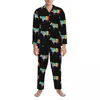 Vêtements de nuit pour hommes Tie Dye Vache Automne Coloré Imprimer Vintage Oversize Pyjama Ensembles Homme Manches Longues Romantique Chambre Modèle Vêtements De Nuit