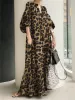 Dress Fashion Printed Maxi Dress Women Leopard Sundress Summer Puff Sleeve Long Vestidos Female V Neck Oversize Robe