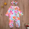 Footies FOCUSNORM Outono Bebê Recém-nascido Meninas Meninos Footie Flores Imprimir Manga Longa Babados Macacões 3 Cores 0-12M YQ240306