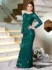 Abiti casual Abito da sera formale con paillettes a maniche lunghe O Collo Abito da donna elegante verde champagne oro