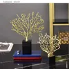 Oggetti decorativi Figurine Albero in metallo Corallo artificiale Base in marmo nero Albero dorato Cavo astratto Ornamenti artigianali Accessori per la decorazione della casaL240306