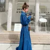 Klänning långärmad denim klänning kvinnor 2021 våren sommar mode koreansk stil maxi anklelängd jeans damkläder lyxigt utkläder