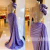 Purple Velvet One Shoulder Prom Evening Dresses Beaded Ruffles Formal Dress for Women Elegant Mermaid Pleats Robe de Fiesta BC14029