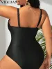 Swimwear VigoJany 2024 Black Strapped Plus Size Swimwear Women Push Up Large One Piece Swimsuit Summer Beach Chubby Big Bathing Suit