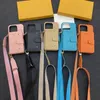 Luxury Flower Designer Phone Case for iPhone 15 14 13 12 11 Pro Max X Xs Xr 8 7 Plus Premiun Leather Card Slot Pocket Holder Back Shell Storage Cover Neck Shoulder Strap