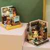 Arquitetura / DIY House Coffee Shop Baby House Kit Mini DIY Handmade 3D Puzzle Montagem Modelo de construção Brinquedos Decoração de quarto de casa com móveis de madeira