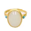 Cluster Rings Jade Designer Women Real Sier Adjustable Ring Stone Vintage Charms Carved Natural Jewelry Charm Jadeite Chinese