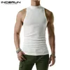 Mężczyźni Tank Tank Solid Color Turtleeck bez rękawów Kamizelki Sumpal Kamizelki Summer Streetwear Men Men Odzież Interoun S-5xl 240229