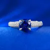 Wed Diamond Sapphire Designer Ring for Woman 925 Sterling Silver Blue Zirconia Round Sqaure Heart Luxury Completing Rings Womens Jewelry Gift Box Size 5-9