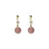 Boucles d'oreilles rose fraise cristal Zircon couleur argent boucle d'oreille douce mode femme balancent pour femmes fille bijoux de luxe cadeau de fête