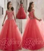 Little Girls Pageant Dresses Wear New Off Shoulder Crystal Beads Coral Tulle Formal Party Dress For Teen Kids Flowers Girls Gowns 5025966