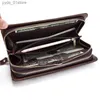 Money Clips Lachiour Men Genuine Leather Clutch Bag Wallet Male Long Double Zipper wallet Coin Mens Phone Bag for Card Holder Case L240306