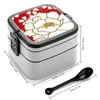 Geschirr Hübsches japanisches Pfingstrosenmuster auf rotem, doppellagigem Bento-Box-Mittagessen-Salat-Japandi-Design