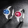 Cluster Rings 925 Sterling Silver 7 9MM Oval Lab Ruby Sapphire Gemstone Engagement Fine Jewelry Vintage Wedding Ring