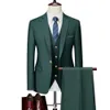 Fashion Mens Leisure Boutique Solid Color Slim Fit Suit Pants 3 Pcs Set Male Casual Dress Blazers Jacket Trousers Vest 240227