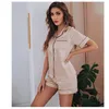 Womens silk satin pajama set short sleeved two-piece Pj set pajama casual wear buttons 240306