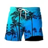 Pantaloncini da uomo Costume da bagno da uomo con stampa di albero di cocco con coulisse e doppia tasca Costume da bagno casual estivo hawaiano per vacanze al mare