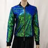 Jaqueta feminina com lantejoulas combinando com cores da moda, jaqueta curta personalizada com zíper, jaqueta moderna para mulheres