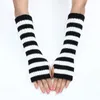 Knee Pads Women's Knitted Fingerless Arm Sleeves Gothic Style Striped Winter Long Warmers Girls Harajuku Y2K Fashion Wrist Gloves