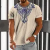 Homens camisetas Vintage Mens T-shirt Étnica Impressão Casual Manga Curta Verão Redondo Pescoço Streetwear Masculino Solto Moletom Respirável Homens Roupas L2402