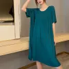 Dress Modal dress Women Summer Causal Loose long dress short sleeves ONeck Pleated sleepdress Plus size streetwear