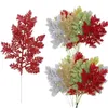 Fleurs décoratives 10pcs Noël Artificielle Glitter Feuilles de pin Branches DIY Guirlande Ornement d'arbre de Noël pour l'année de la maison Navidad Décor