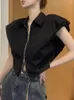 Kvinnors blusar JMPRS Fashion Zipper Women Shirt Summer ärmlösa svarta kausala kontor damer Toppar designade koreanska vita gröda