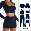 Duas peças conjunto de yoga shorts pant fitness sem costura treino wear manga longa sutiã esportivo ternos treinamento das mulheres roupas ginásio 240228