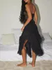 Casual Dresses Women Tube Dress Strapless Backless Flower Sheer Lace Patchwork Oregelbundet Slit Midi Clubwear