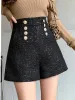 Shorts SMTHMA nouveau automne hiver lâche Version coréenne mince Double boutonnage Sequin short en laine pour les femmes jambes larges bottes d'extérieur pantalons