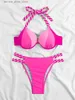 Kvinnors badkläder 2024 Färgglada låshängare Push Up Bikini Womens Sexig badrumstranddräkt Q240306