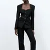 Élégant Slim Blazer veste femmes noir est Sexy femme décolleté en coeur manteau bureau dame costume coréen INKEO 2O361 240228