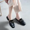 Slippers Mules For Women 2024 Rivet Low Shoes Cover Toe Casual Slides Big Size Luxury Square Rubber Basic PU Metal Decoration Fa