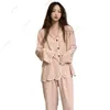 Autumn casual minimalist long sleeved long pants pajamas for womens 2023 new high-end cardigan home wear can be worn externally