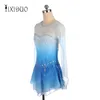 Etapa desgaste vestido de patinaje artístico azul claro para mujeres y niñas ropa de hielo de manga larga gasa con diamantes de imitación