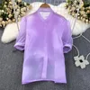 Women's Blouses Women Sexy See Through Beautiful 2024 Summe Short Sleeve Organza Ruff Shirts Female And Blouse Top Free Clothing