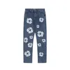 Herren-Designer-Jeans, lila Jeans, klassische Blumen-Trendy-Tränen-schwarze Cargo-Jeans