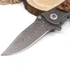 Outdoor Damascus Pattern Tactical Folding Knife Portable Camping Fishing Hunting Survival Knives Defense Pocket EDC Tool