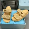 2024 Summer New Women's Sandals Brand Designer Woven Slippers Velcro Flat Shoes Casual Vacation Beach Shoes