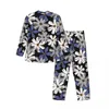 Homens sleepwear branco azul margaridas pijamas homens funky floral impressão linda casa outono 2 peças casual oversize gráfico pijama conjuntos