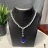 Värdefull Sapphire Diamond Chocker -halsband 100% REAL 925 Sterling Silver Wedding Pendants Halsband för kvinnor lovar smycken