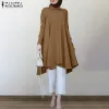 Kleding Zanzea Moslim asymmetrische shirts dames herfstblouse 2023 Casual retro Turkse lange mouwen Turkse shirts vaste islam kledinggewaad