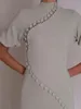 Saudiarabien Kvinnor bär höga krage balklänningar knappar Tassels Robe Des Cocktail Party Evening Short Hleeves Formell tillfälle 240227