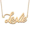 Leslie nom colliers pendentif personnalisé personnalisé pour femmes filles enfants meilleurs amis mères cadeaux 18 carats plaqué or acier inoxydable