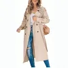 ジャケットKhaki Long Women Trench Coat Autumn Winter Down Down Collar Women Closes Coursal Full Sleeve Belt Trench Trench Trench Coat