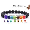 Beaded 7 Chakra Black Lava Beaded Strands Bracelets 8Mm Rock Bead Elastic Natural Stones Gemstones Oil Diffuser Yoga Strandsbracelets Dhrdt