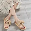 Sandals New Summer Herringbone Clamping Womens with Hemp Bottom Fashion Trend Indoor and Outdoor Colored Diamond BowH240306