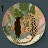 Dekorativa föremål Figurer Ins Forest Animal Girl Illustration Ceramic Wall Plate Ornament Tiger Ceramic Decorative Tray Pish Hanging Porcelain Handicraft